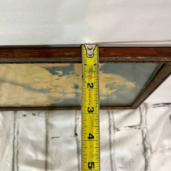 vintage old framed print Baby in high chair eating fruit wooden frame 8.5’x12’ - Picture 6 of 12